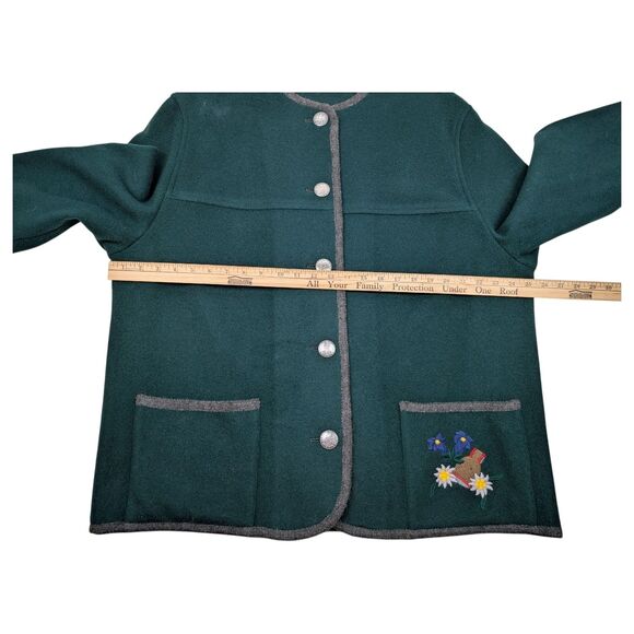 Petressa Blazer Women's 46 Green Wool Blend Edelweiss Embroidery Evergreen VTG - Picture 9 of 11